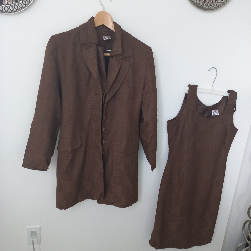 Vintage C&A Yessica Women's Brown Textured Coat And Dress Size 38 EU